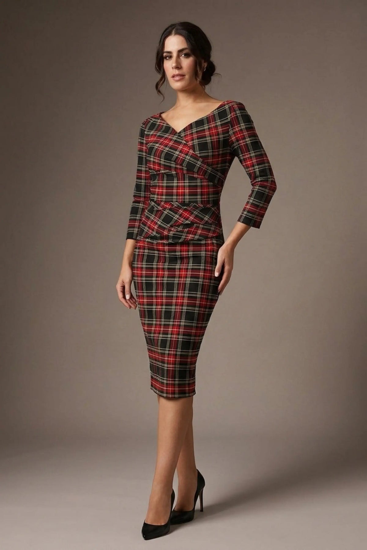 Horizon Tartan Stretch Pencil Dress – Diva Catwalk, image 5