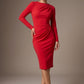 Olgivy Long Sleeve Knee Length Pencil Dress in Electric Red – front view