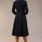 model is wearing a diva catwalk Cordelia Square Neck Pleated Midi A-line Dress with 3/4 sleeve in navy blue colour back  (Navy Blue)