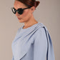 model wearing a diva catwalk Frieth Gathered Shoulder Dress 3/4 sleeves knee length with shoulder detail in powder blue colour (Powder Blue)