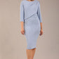 model wearing a diva catwalk Frieth Gathered Shoulder Dress 3/4 sleeves knee length with shoulder detail in powder blue colour (Powder Blue)