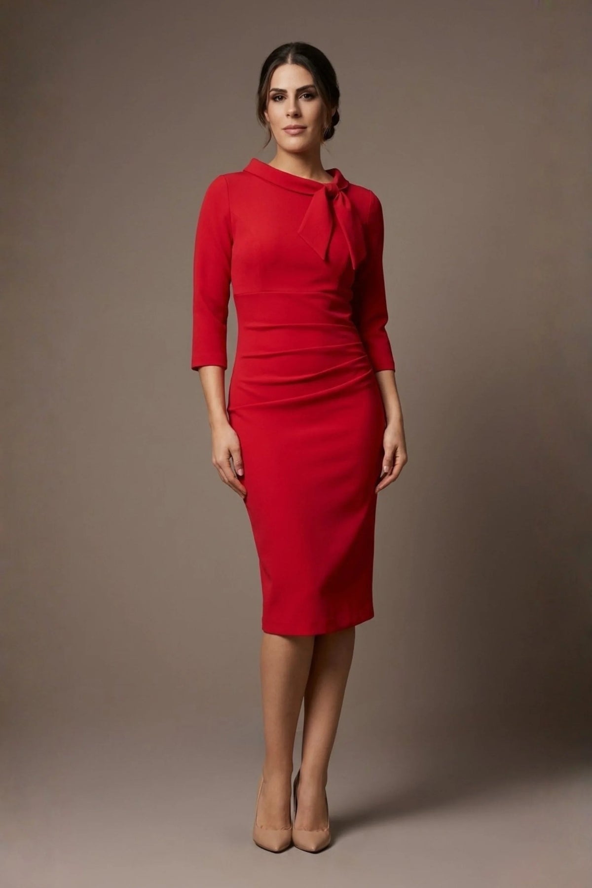 Juliette 3/4 Sleeve Knee Length Pencil Dress in Scarlet Red – Diva Catwalk, image 25