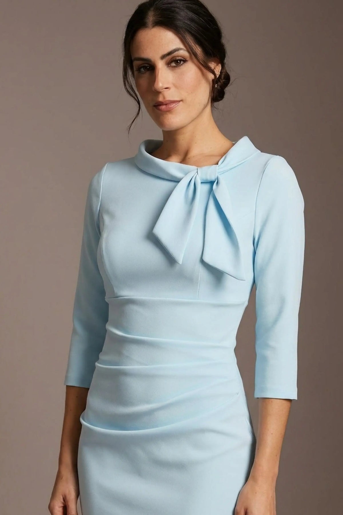 Juliette 3/4 Sleeve Knee Length Pencil Dress in Sky Blue – Diva Catwalk, image 19