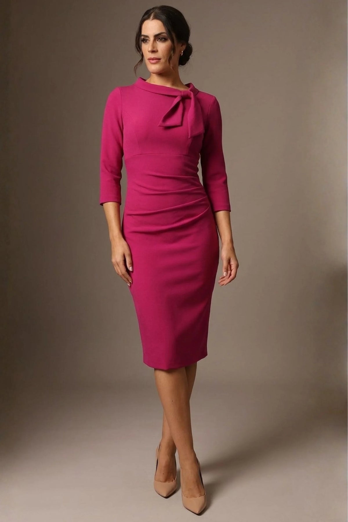 Juliette 3/4 Sleeve Knee Length Pencil Dress in Magenta – Diva Catwalk, image 23
