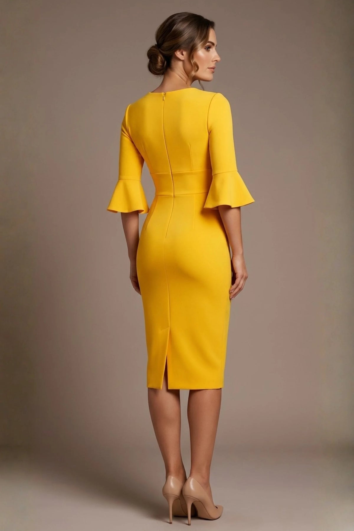 Santorini 3/4 Length Bell Sleeve Midi Pencil Dress – Diva Catwalk, image 5
