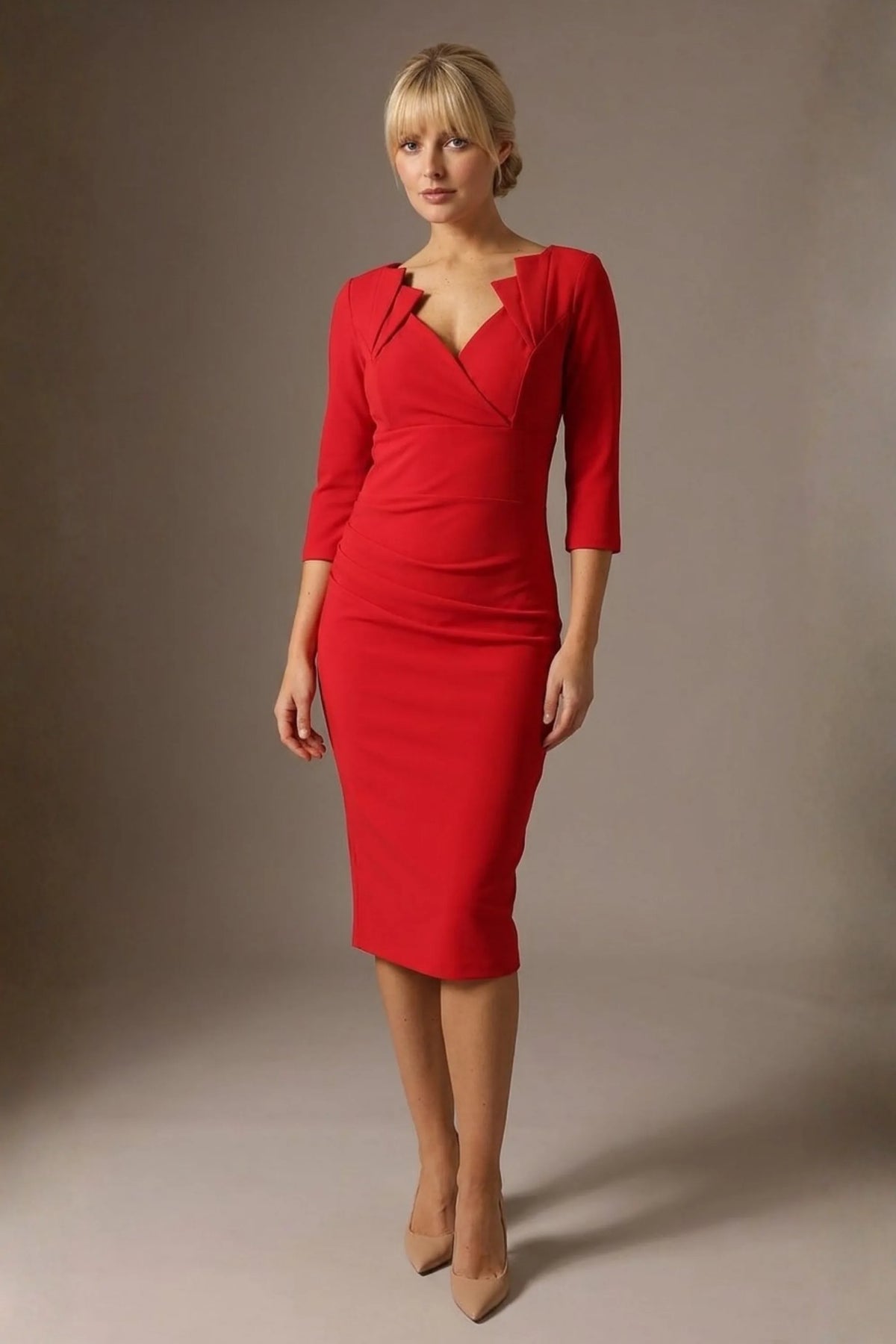 Indira 3/4 Sleeve Knee Length Pencil Dress – Diva Catwalk, image 25