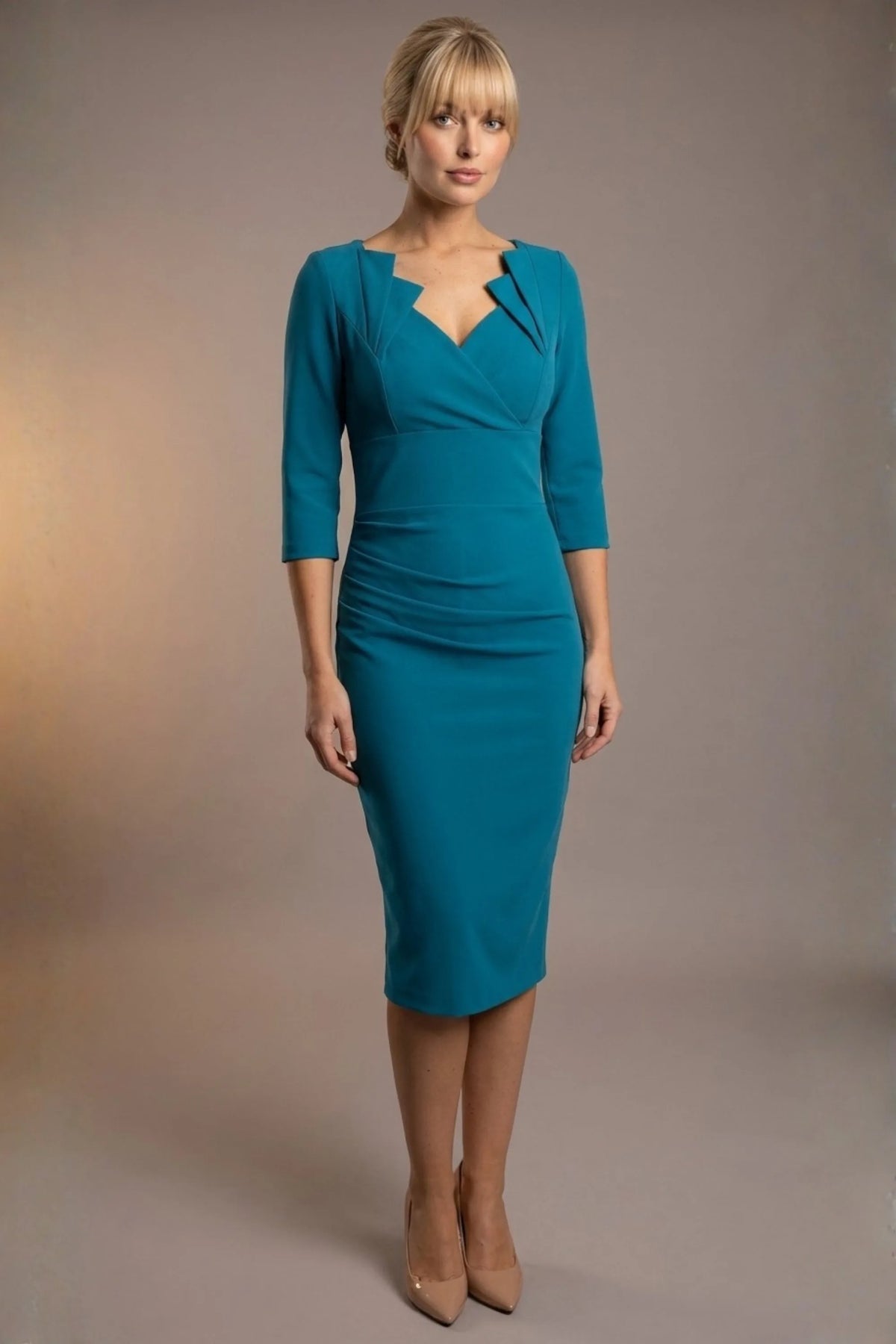 Indira 3/4 Sleeve Knee Length Pencil Dress – Diva Catwalk, image 43