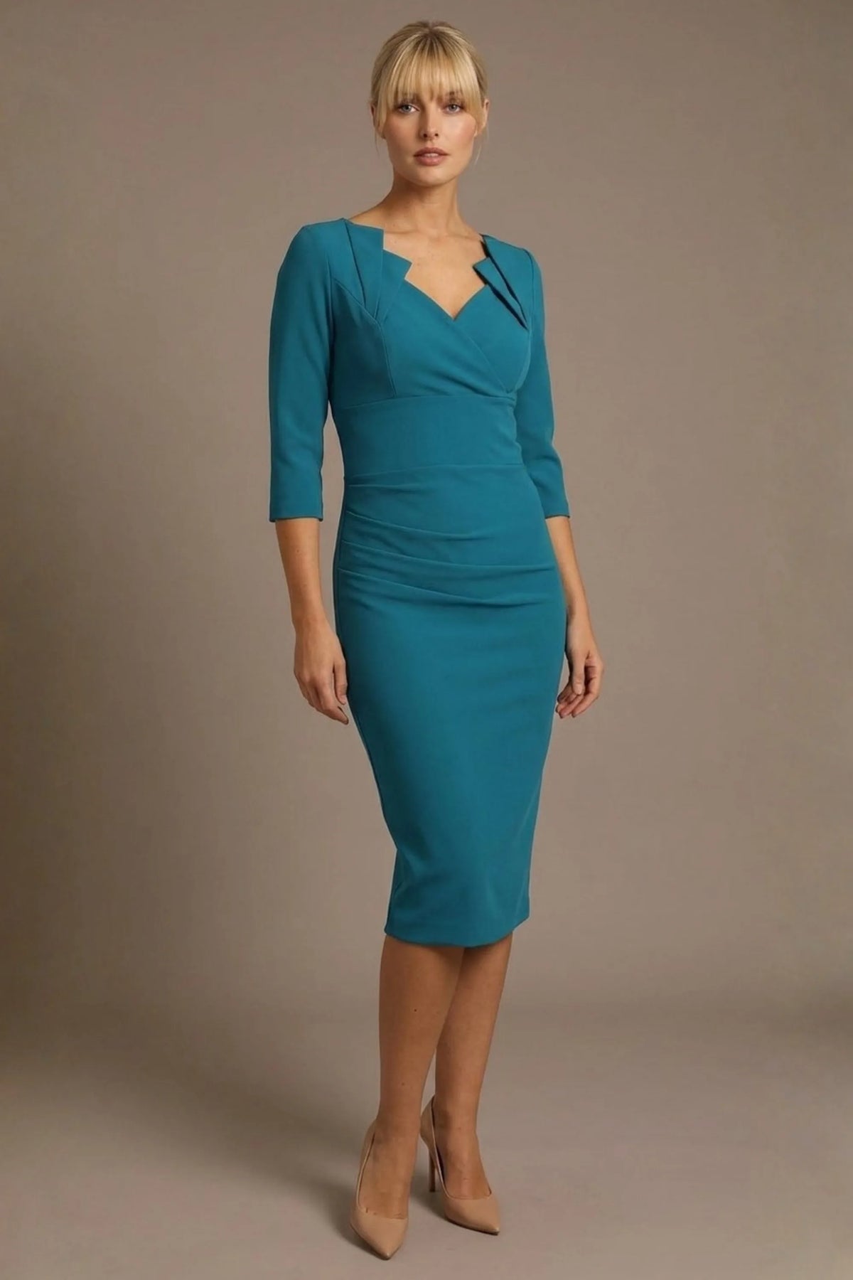 Indira 3/4 Sleeve Knee Length Pencil Dress – Diva Catwalk, image 44