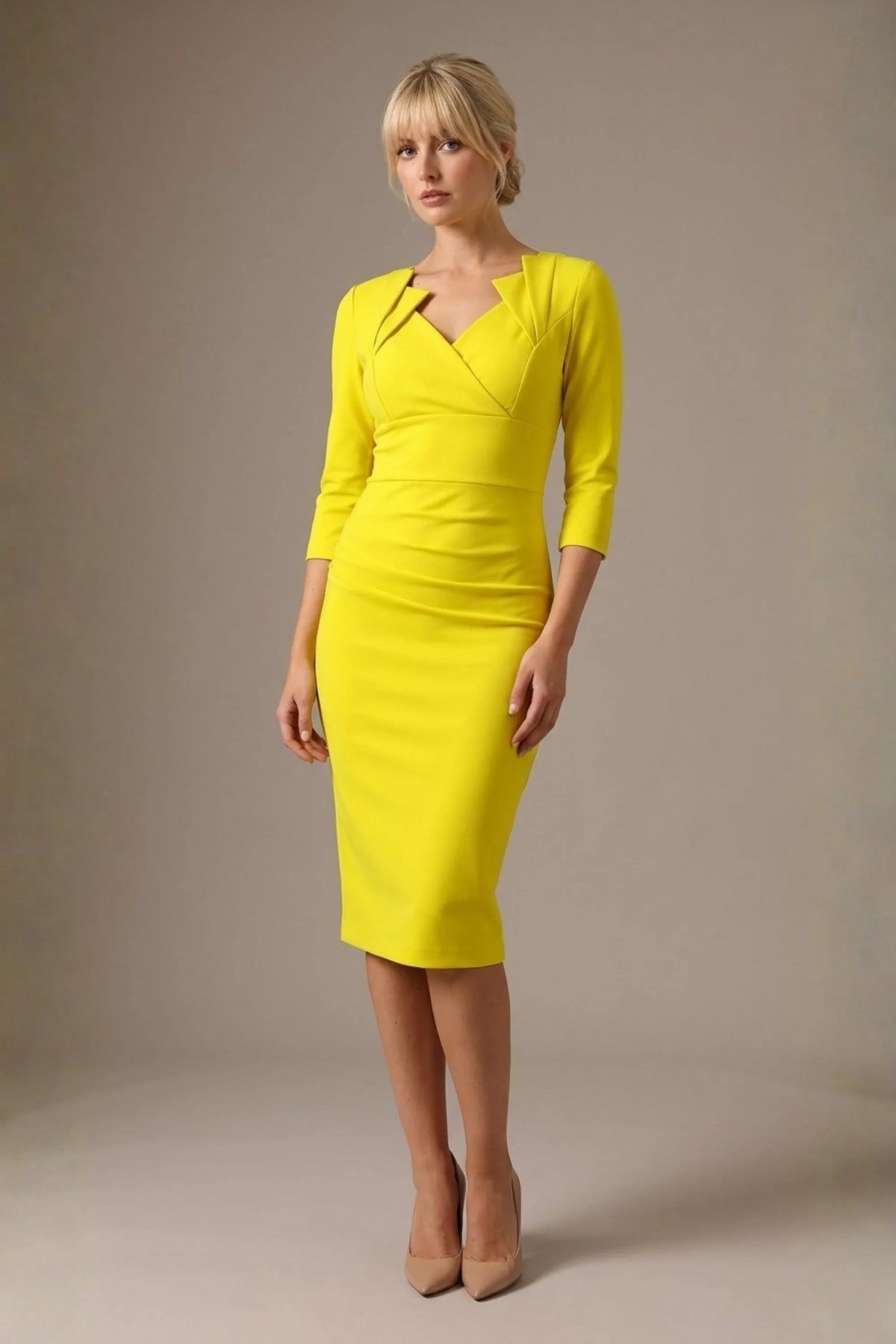 Indira 3/4 Sleeve Knee Length Pencil Dress – Diva Catwalk, image 3