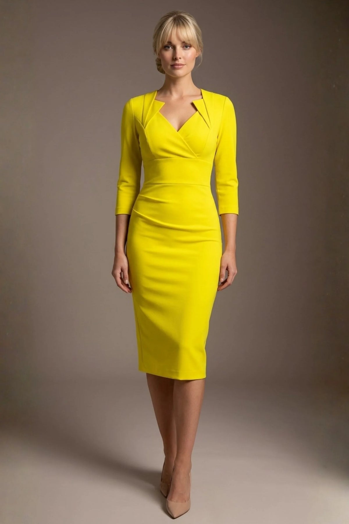 Indira 3/4 Sleeve Knee Length Pencil Dress – Diva Catwalk, image 4