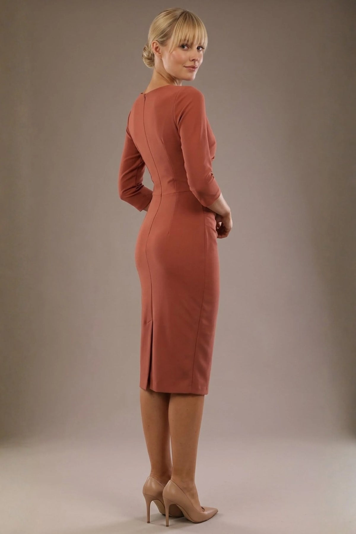 Indira 3/4 Sleeve Knee Length Pencil Dress – Diva Catwalk, image 11