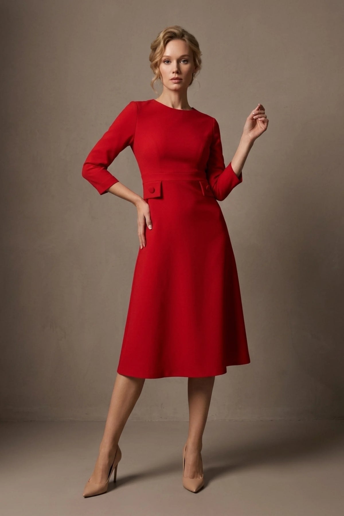 Seed Gresham 3/4 Sleeve Knee Length A-Line Dress 