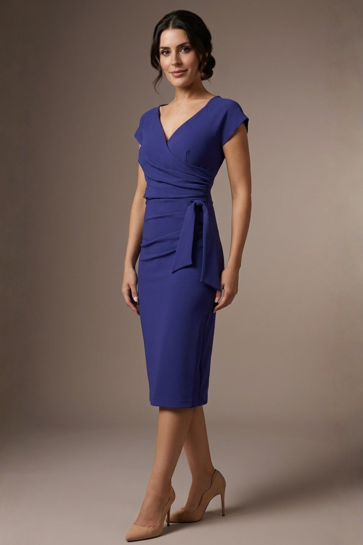 Syon Short Sleeved Pencil Dress in Deep Orient Blue – Diva Catwalk, image 4