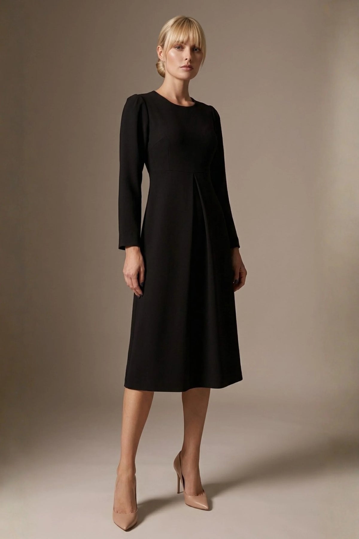 Epsom Long Sleeve A-Line Dress in Black – Diva Catwalk, image 2