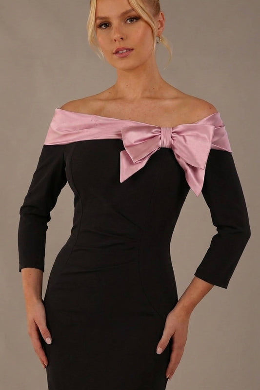 Rosalind Off Shoulder Bow Detail Pencil Dress 