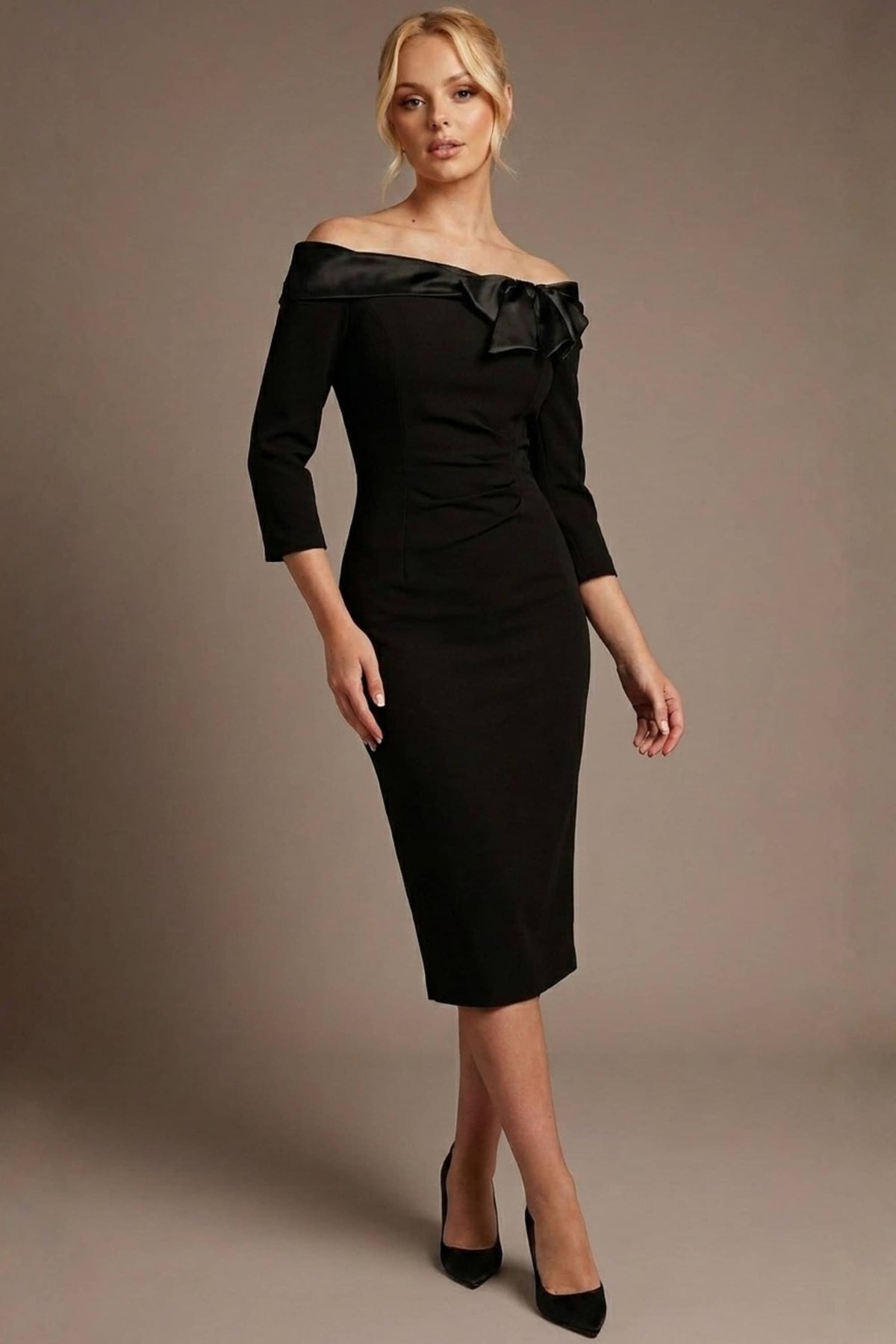 Rosalind Off Shoulder Bow Detail Pencil Dress – Diva Catwalk, image 9