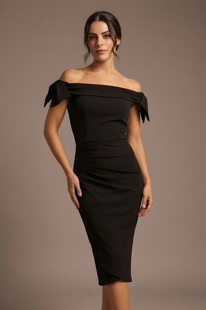 Strand Off-Shoulder Bow Tie Dress (Black)