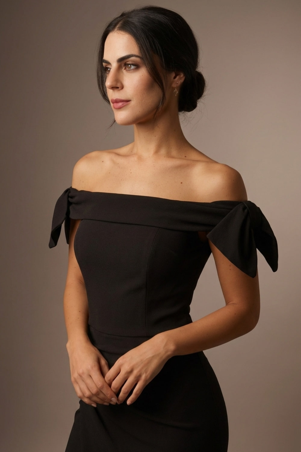 Strand Off-Shoulder Bow Tie Dress (Black)