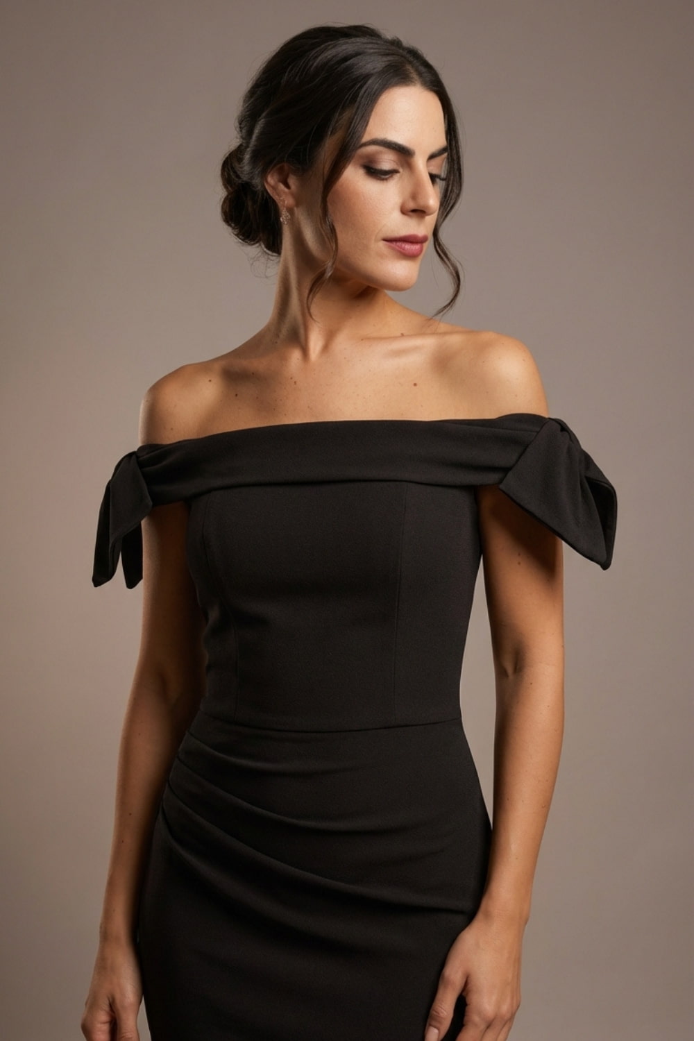 Strand Off-Shoulder Bow Tie Dress (Black)