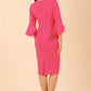 model wearing a diva catwalk Hobson ruffled sleeves Pencil Dress in Fuchsia Pink colour (Fuchsia Pink)