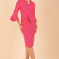 model wearing a diva catwalk Hobson ruffled sleeves Pencil Dress in Fuchsia Pink colour (Fuchsia Pink)