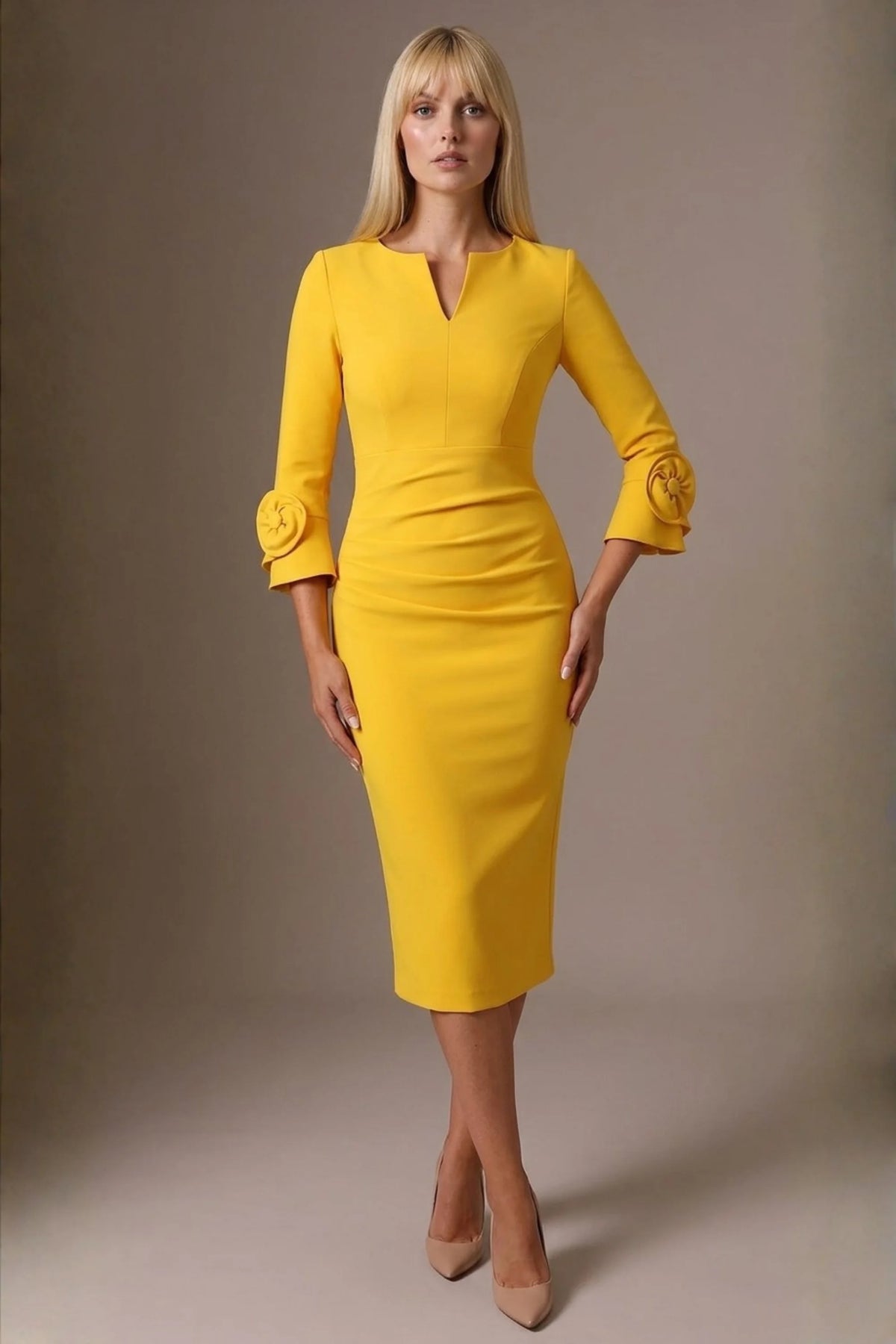 Seed Cicely Rosette Cuff Dress in Daffodil Yellow – Diva Catwalk, image 6