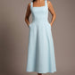 Tamsin Square Neckline A-line Dress with pockets in Sky Blue – front view