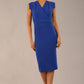model wearing a diva catwalk Caprice Cap Sleeved Pencil Dress cap sleeve v neckline knee length with pleating details in cobalt blue colour (Cobalt Blue)