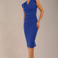 model wearing a diva catwalk Caprice Cap Sleeved Pencil Dress cap sleeve v neckline knee length with pleating details in cobalt blue colour (Cobalt Blue)