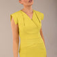 model wearing a diva catwalk Caprice Cap Sleeved Pencil Dress cap sleeve v neckline knee length with pleating details in citrus green colour (Citrus Green)