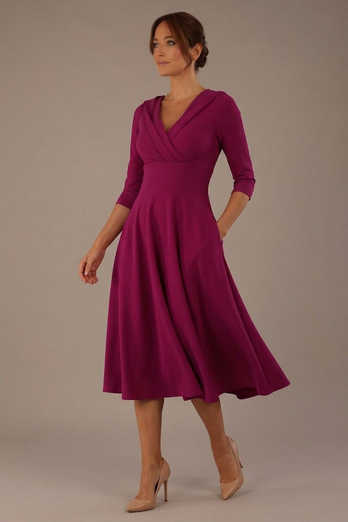Fabienne 3/4 sleeved A-line Dress with pockets 