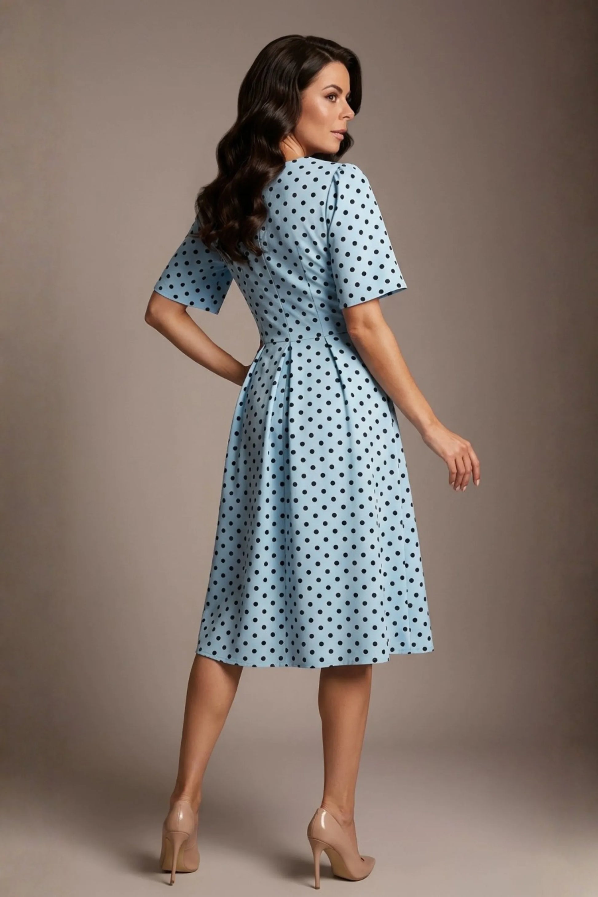 Myriad Polka Dot V Neck & Bat Sleeves Midi Dress