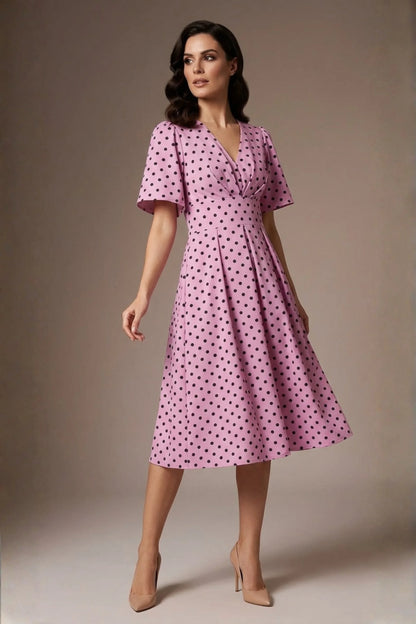 Myriad Polka Dot V Neck & Bat Sleeves Midi Dress