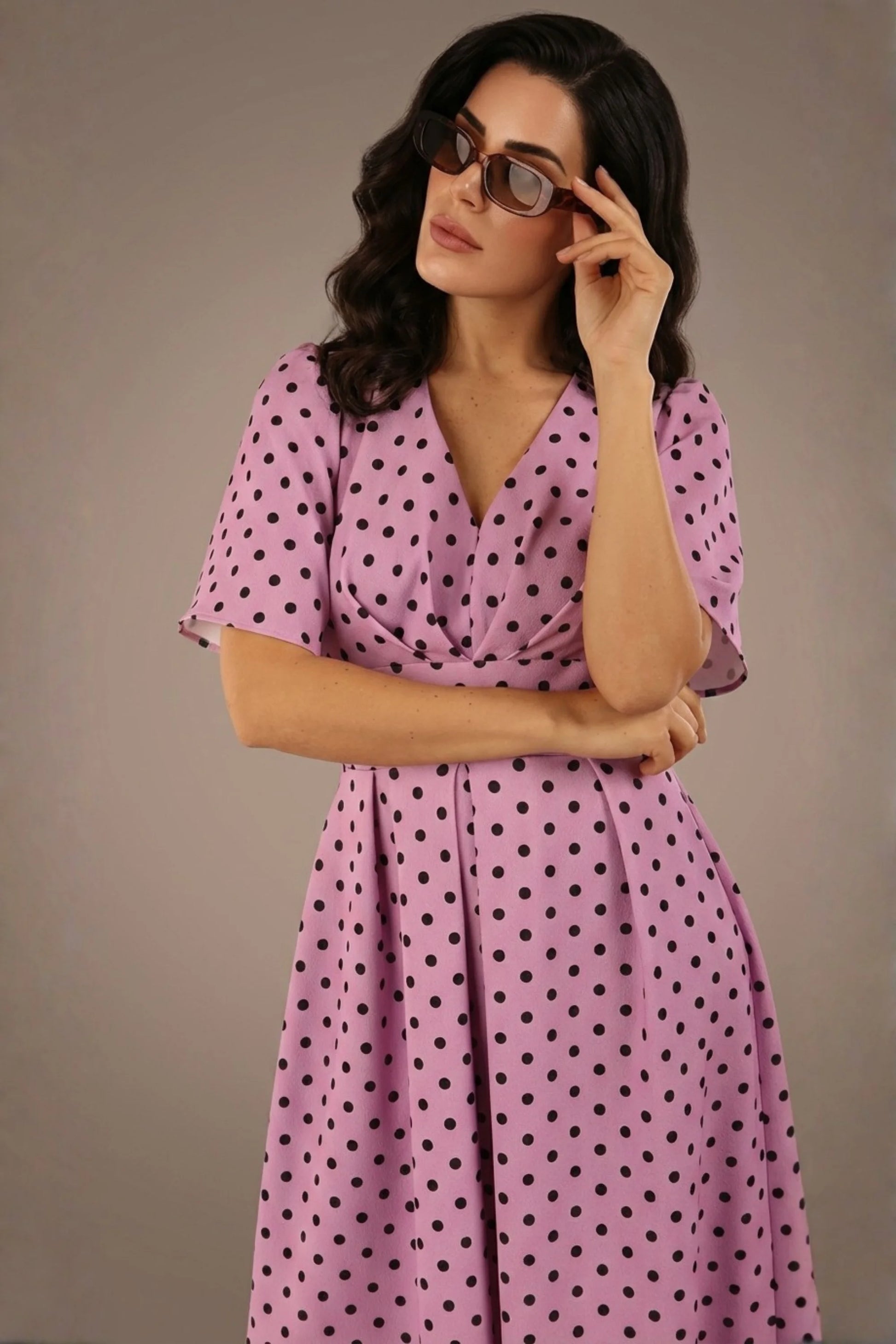 Myriad Polka Dot V Neck & Bat Sleeves Midi Dress