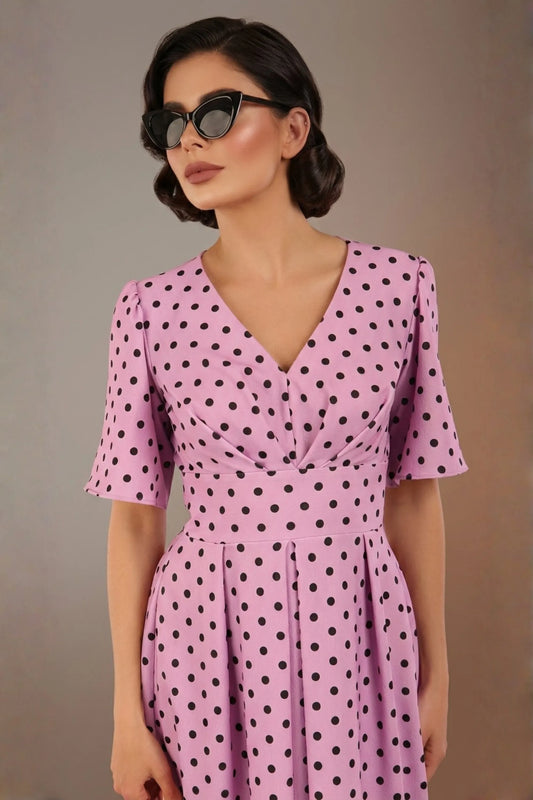 Myriad Polka Dot V Neck & Bat Sleeves Midi Dress
