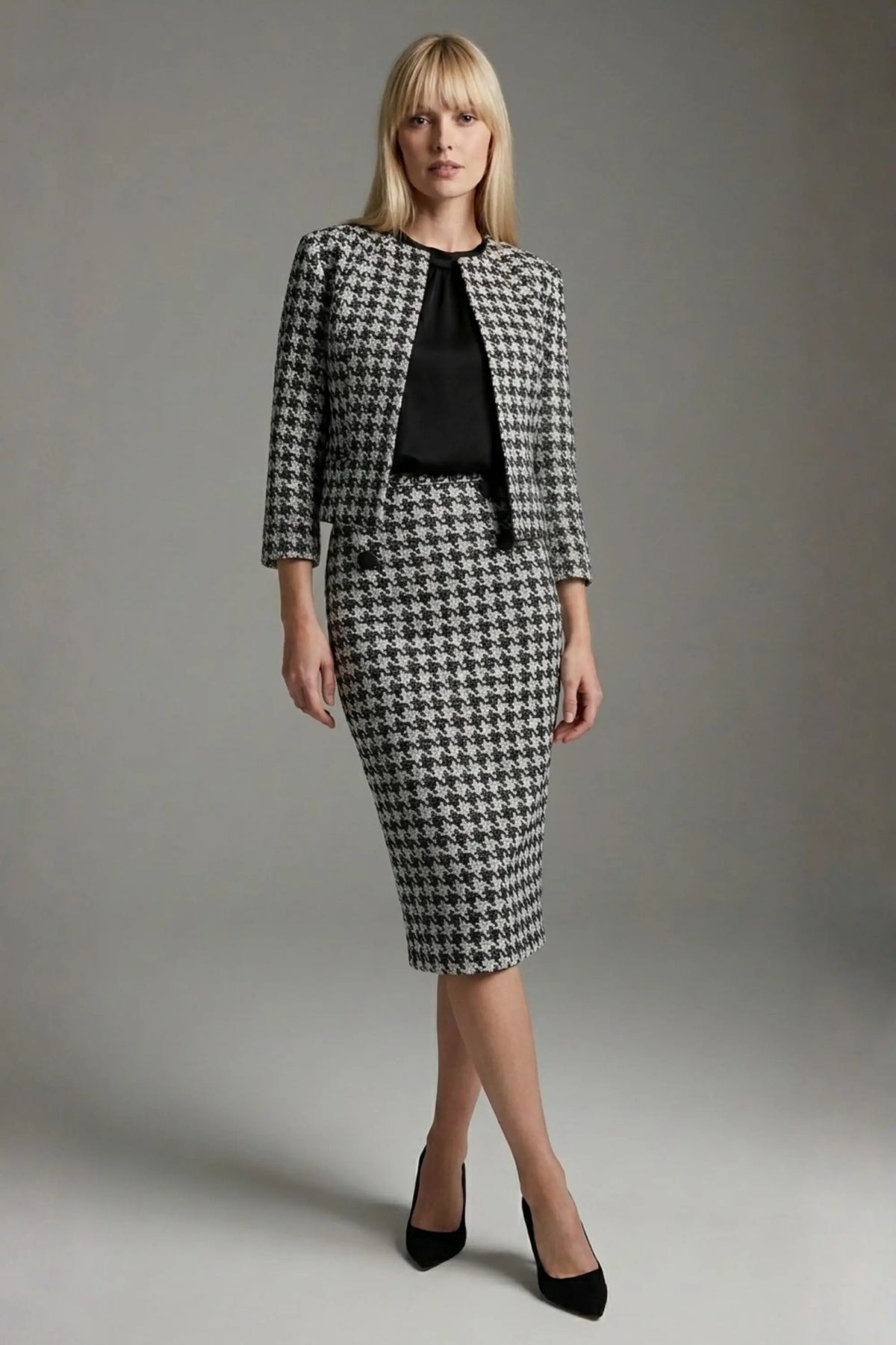 Kaira Cropped Dogtooth Stretch Jacket