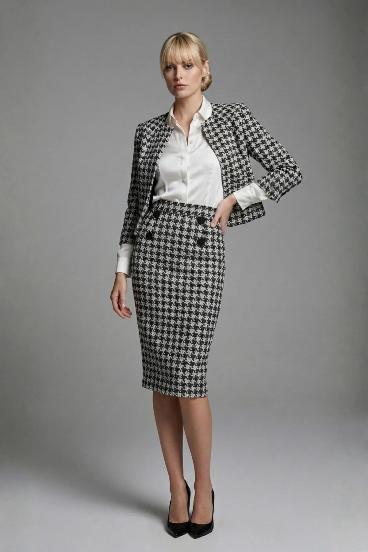 Kaira Cropped Dogtooth Stretch Jacket – Diva Catwalk, image 12