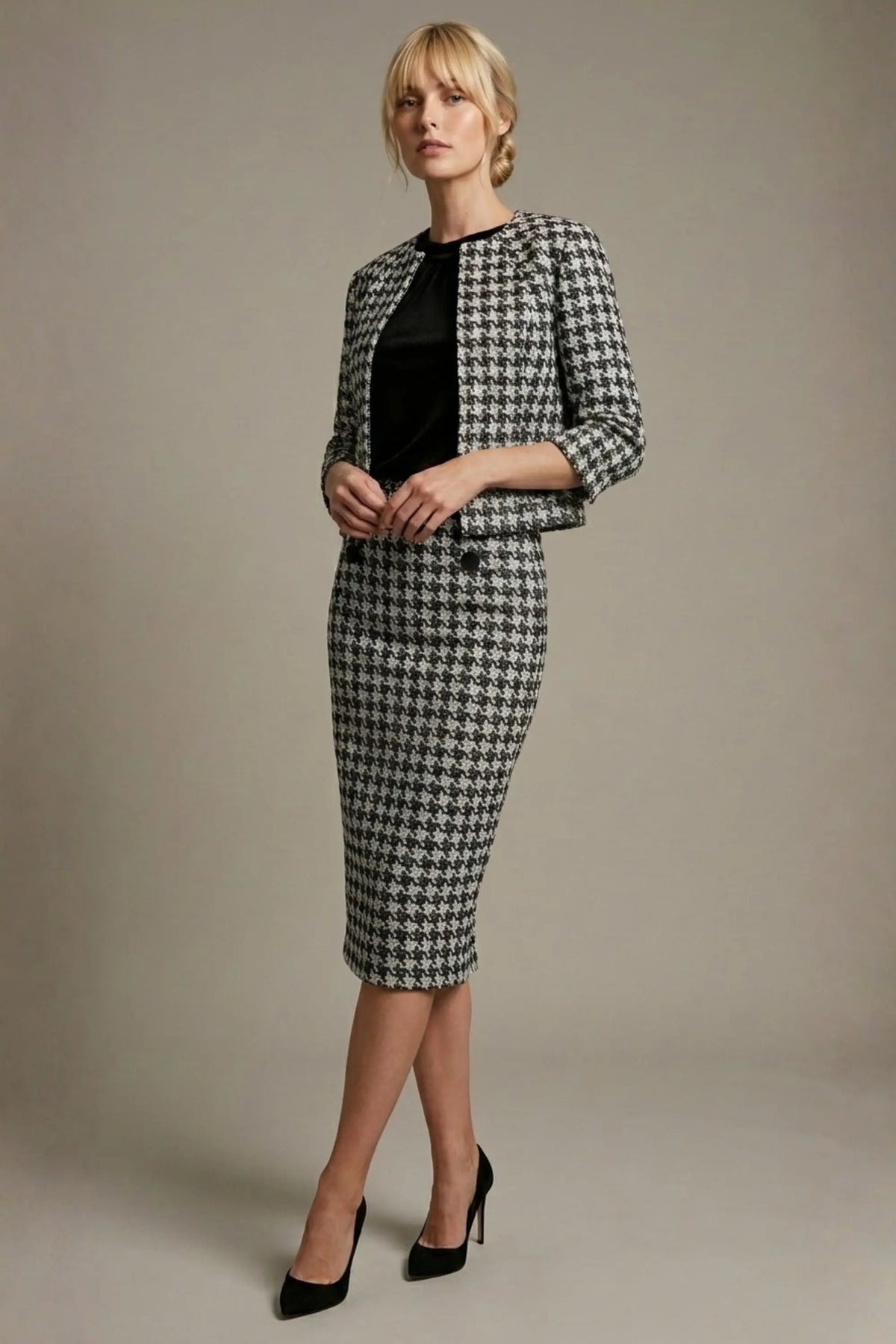 Kaira Cropped Dogtooth Stretch Jacket – Diva Catwalk, image 5