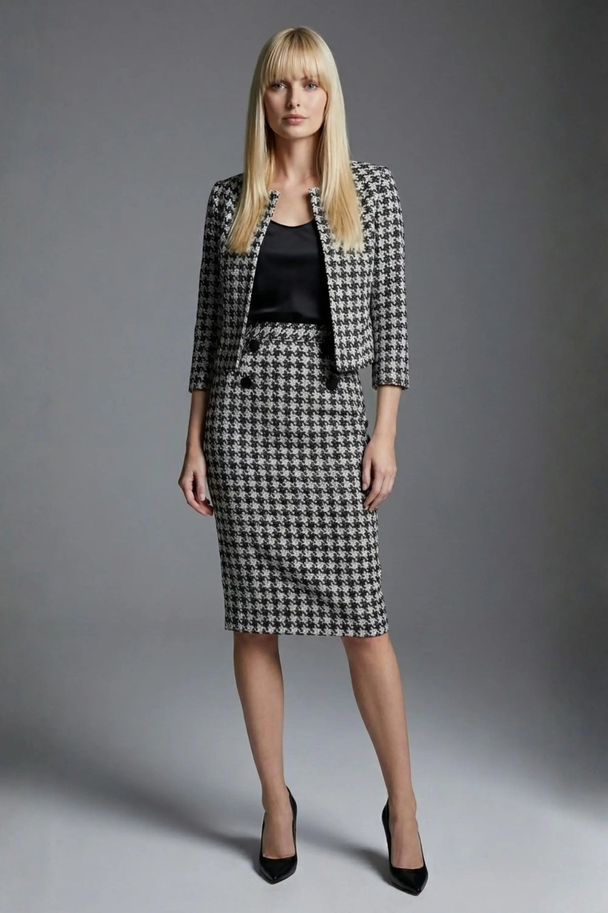 Kaira Cropped Dogtooth Stretch Jacket