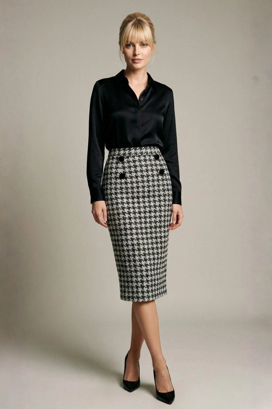 Solara Dogtooth Stretch Pencil Skirt