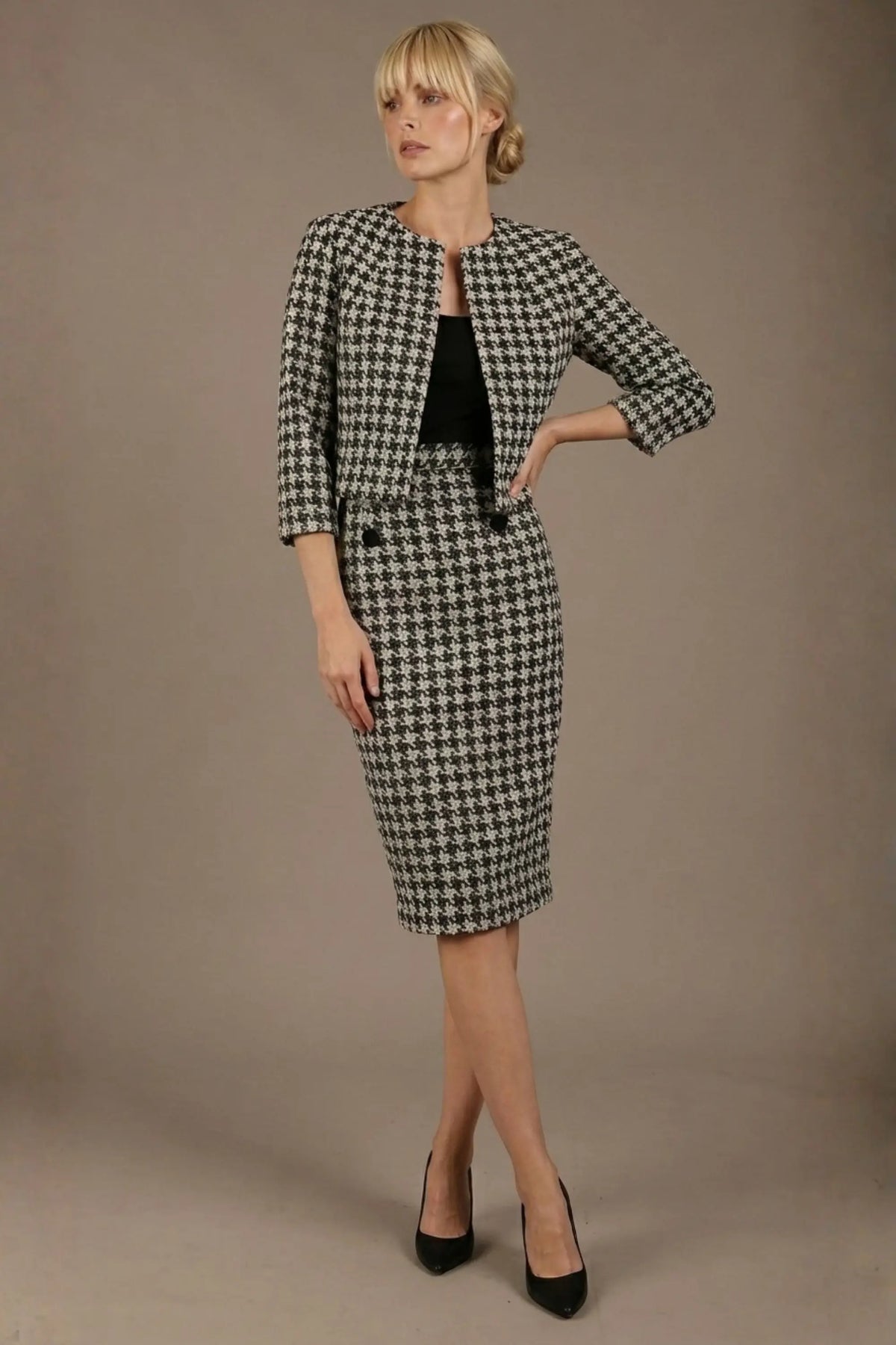 Kaira Cropped Dogtooth Stretch Jacket – Diva Catwalk, image 8