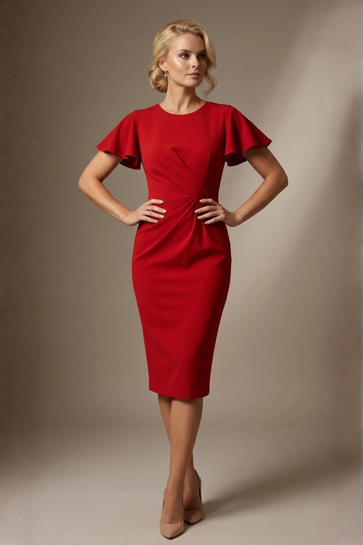 Finley Midi Pencil Dress in Flame Red – Diva Catwalk, image 24