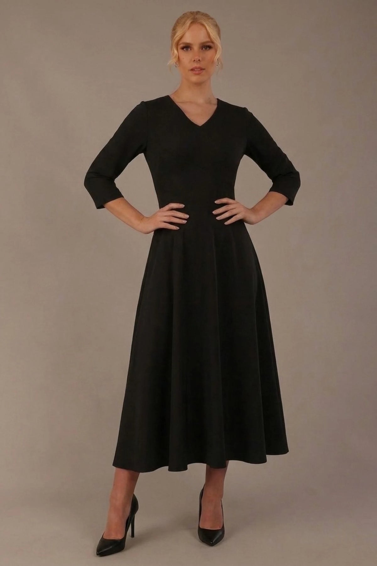 Nova V-Neck A-Line Midaxi Dress in Midnight Black – Diva Catwalk, image 15