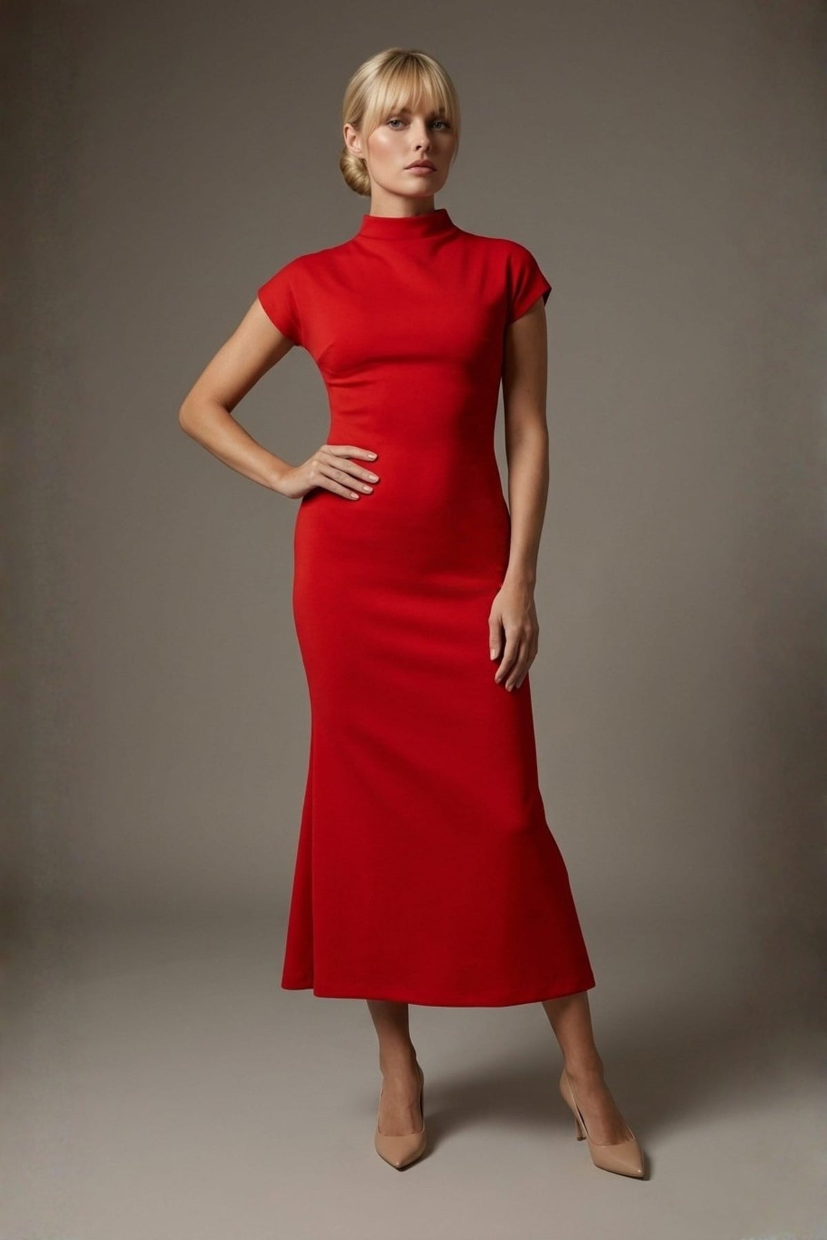 Kaden High Neck Midaxi Dress in Flame Red – Diva Catwalk, image 16