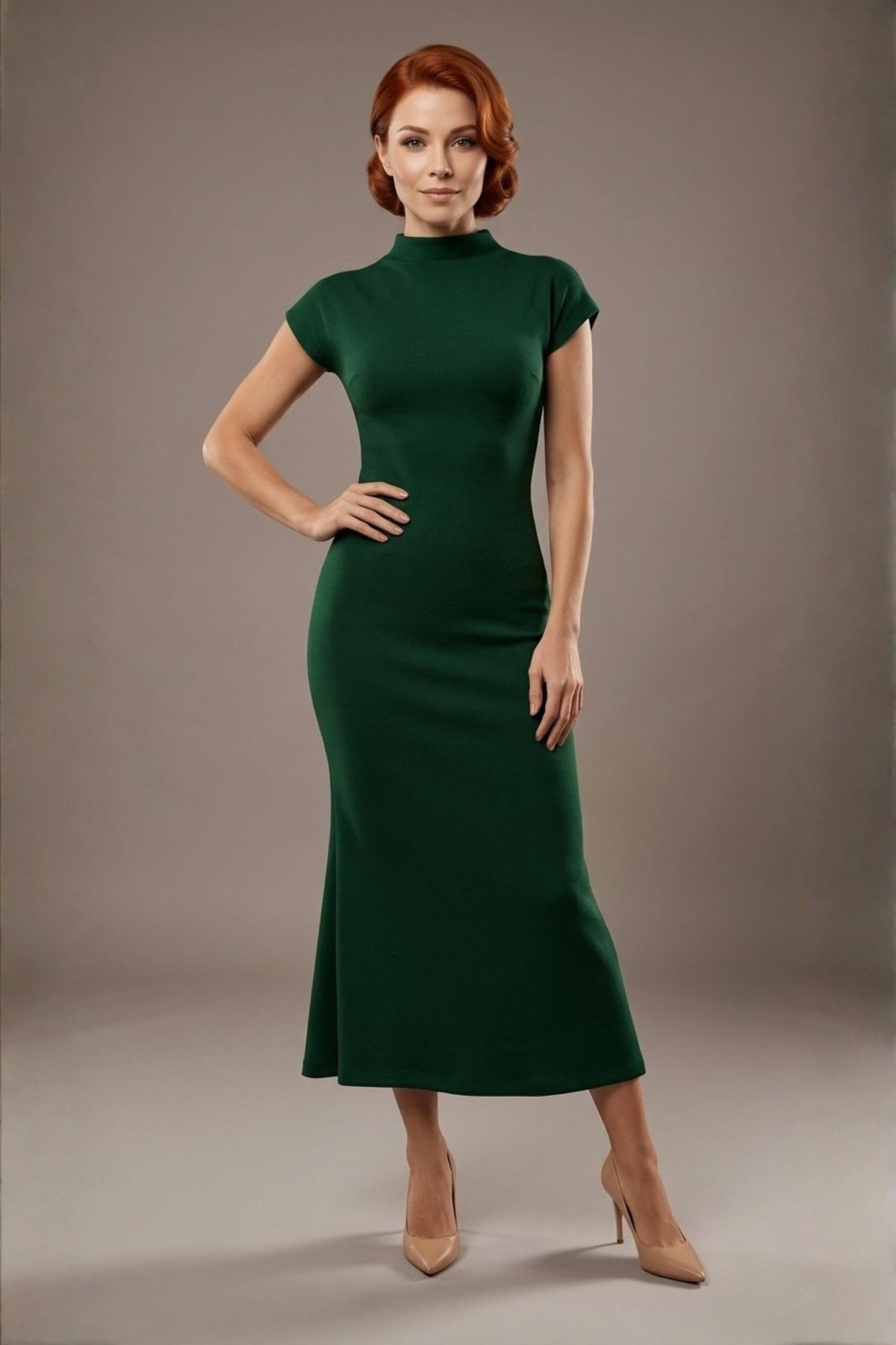 Kaden High Neck Midaxi Dress in Green Imperial – Diva Catwalk, image 14