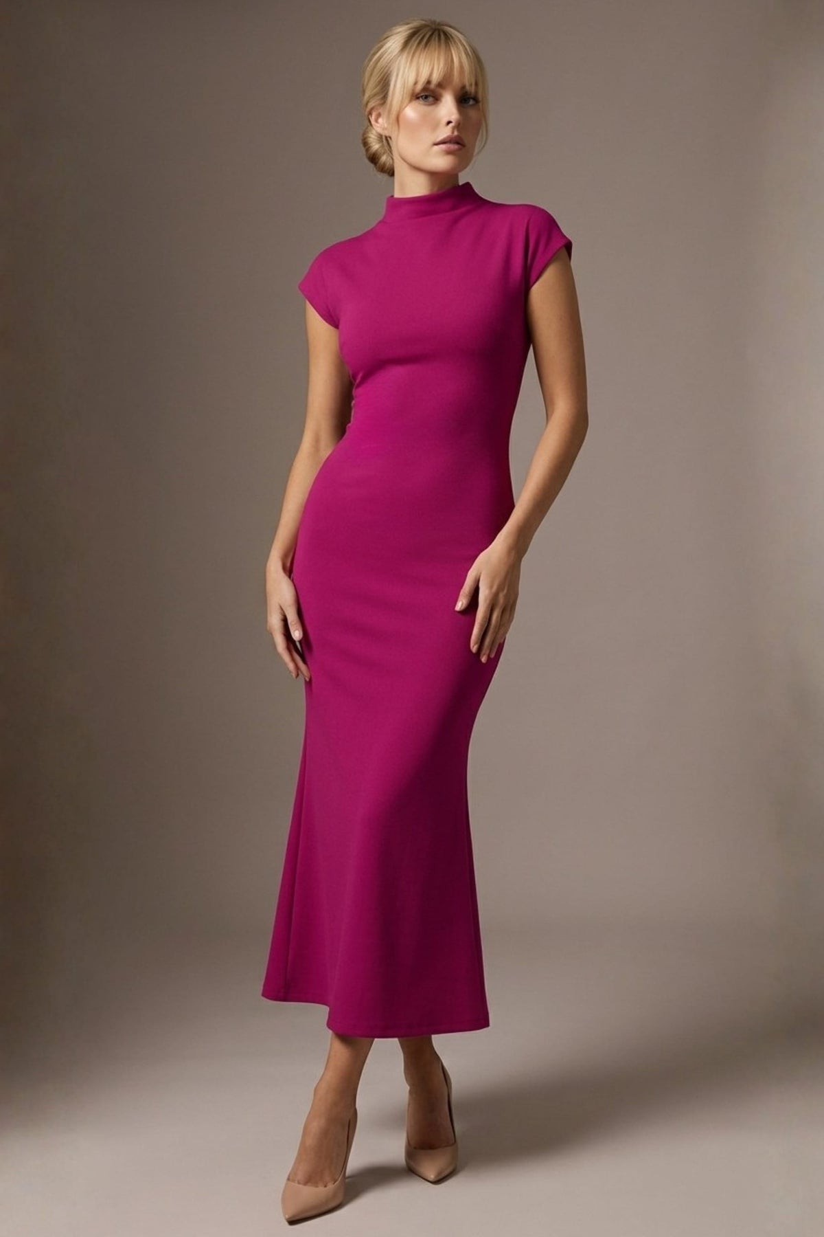 Kaden High Neck Midaxi Dress in Magenta Haze – Diva Catwalk, image 11