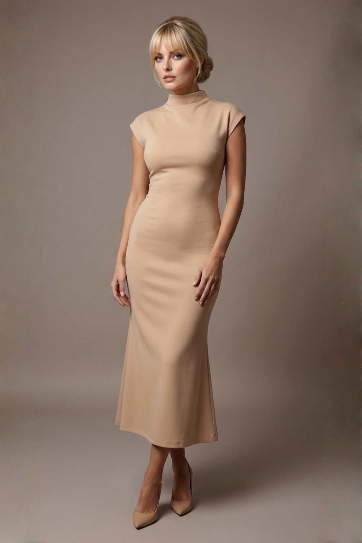 Kaden High Neck Midaxi Dress in Cafe au Lait Cream – Diva Catwalk, image 27