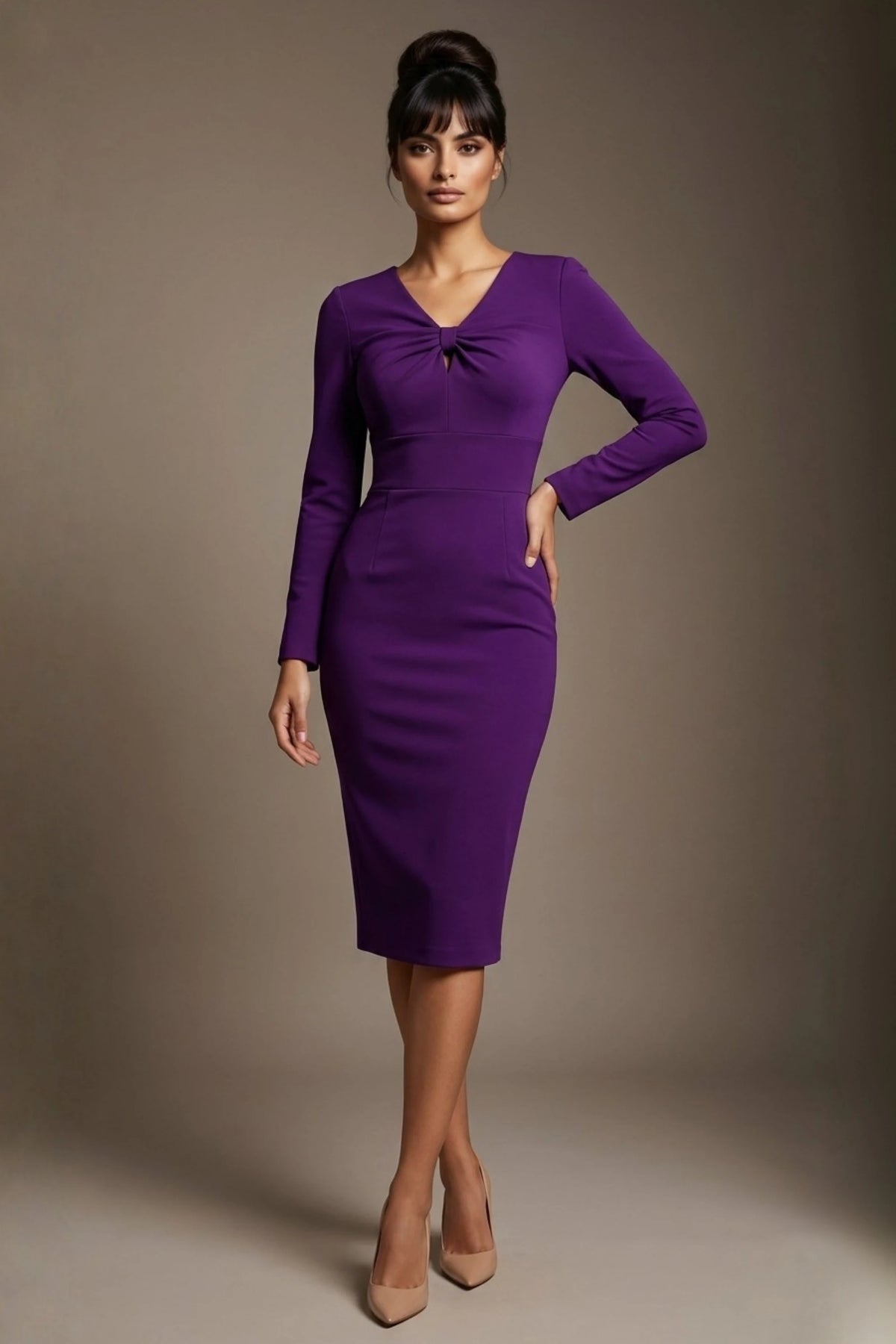 Heidi Sculpted Long Sleeve Pencil Dress in Passion Purple – Diva Catwalk, image 20