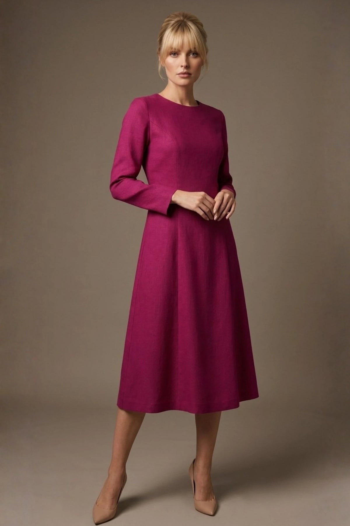 Turner Long Sleeve A-Line Dress in Magenta – Diva Catwalk, image 1