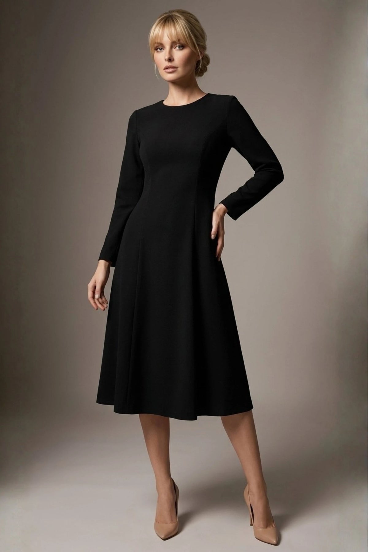 Turner Long Sleeve A-Line Dress in Black – Diva Catwalk, image 36
